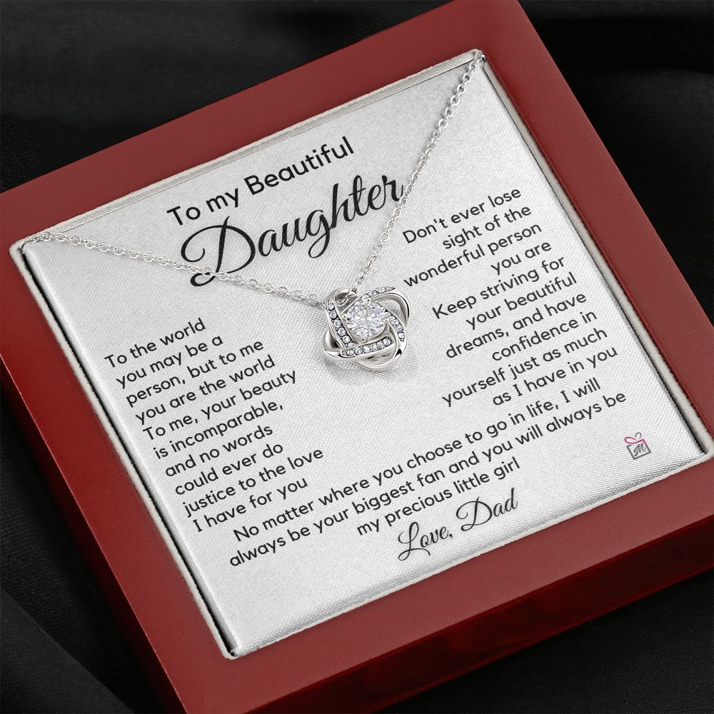 To Daughter, from Dad - To Me You Are The World - Love Knot Necklace PM059