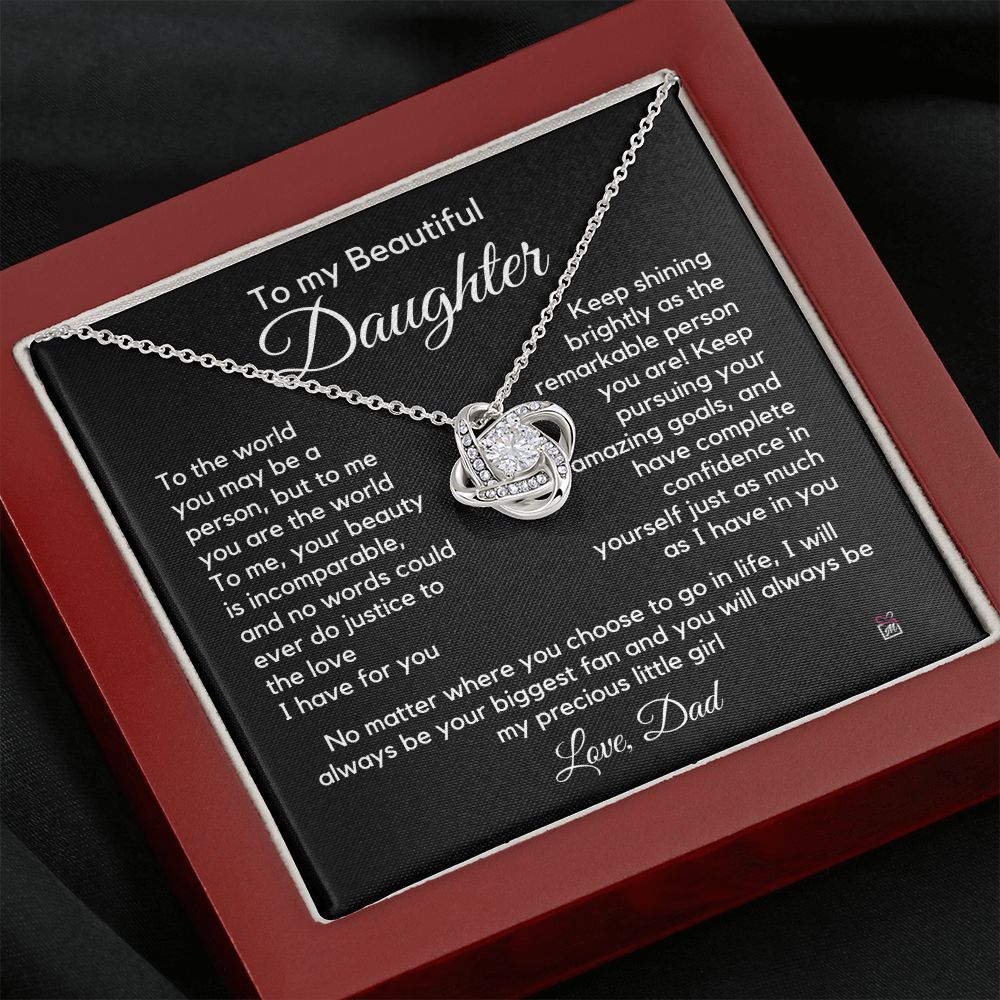 To Daughter, from Dad - To Me You Are The World - Love Knot Necklace PM062
