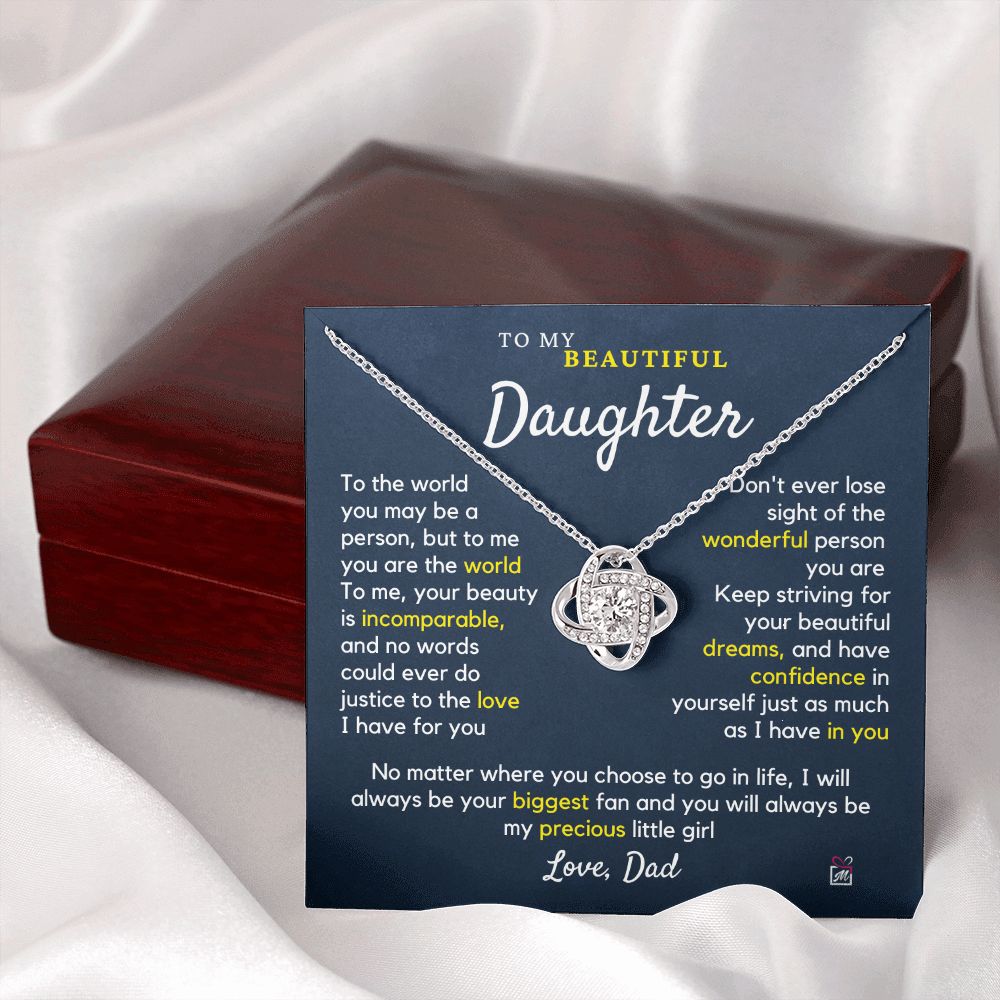 To Daughter, from Dad - To Me You Are The World - Love Knot Necklace PM060