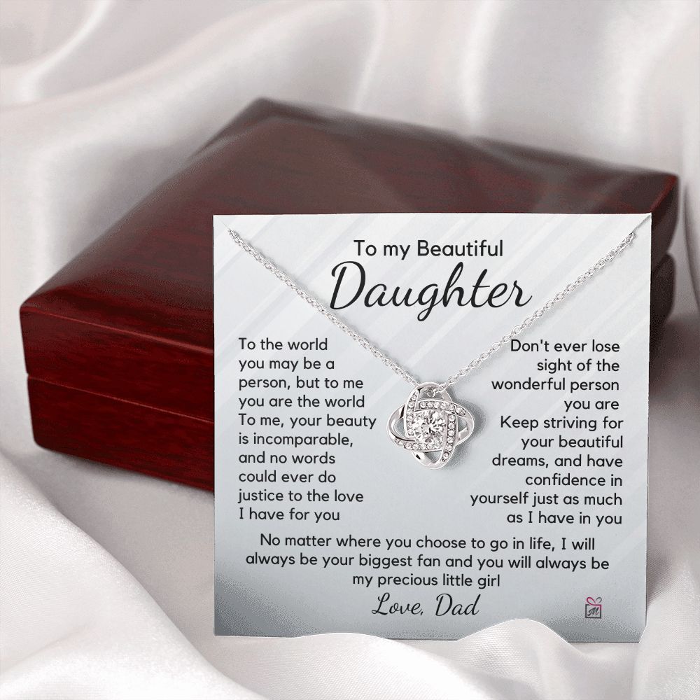 To Daughter, from Dad - To Me You Are The World - Love Knot Necklace