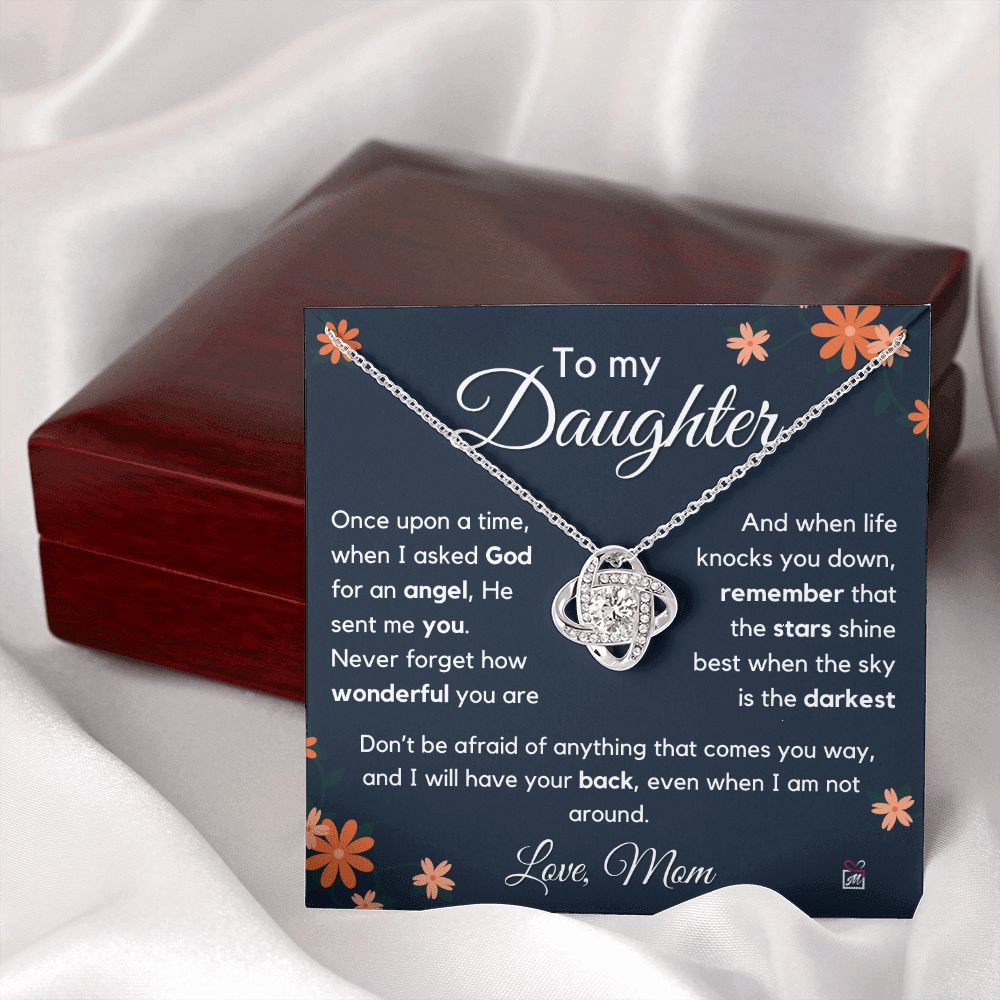 To Daughter, from Mom - I Asked For An Angel- Love Knot Necklace