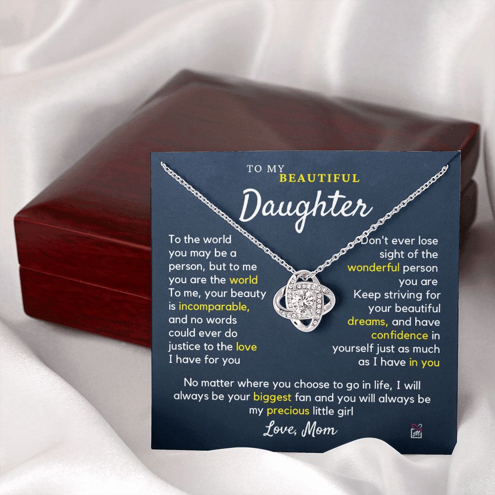 To Daughter, from Mom - To Me You Are The World - Love Knot Necklace