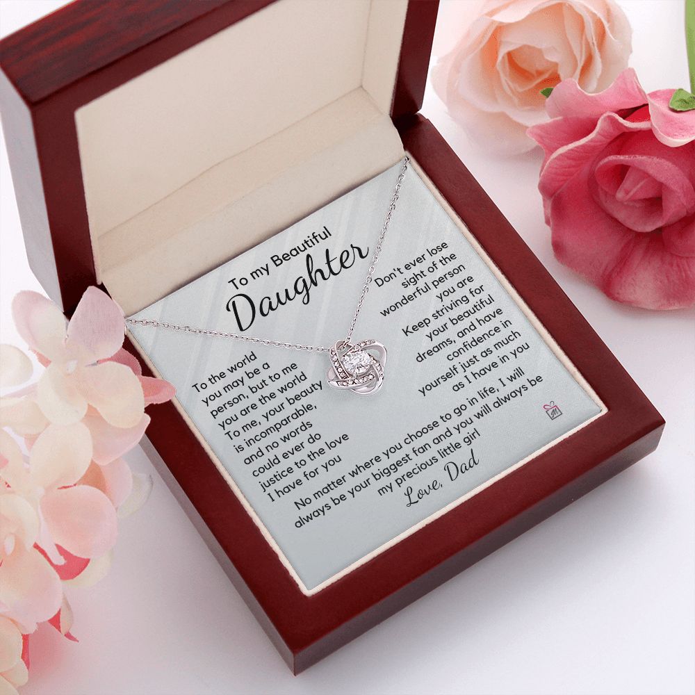To Daughter, from Dad - To Me You Are The World - Love Knot Necklace