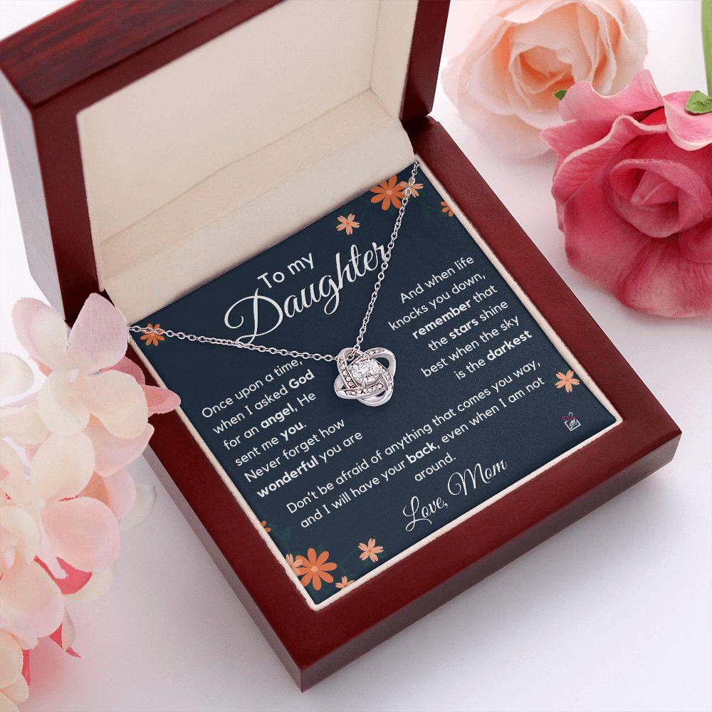 To Daughter, from Mom - I Asked For An Angel- Love Knot Necklace