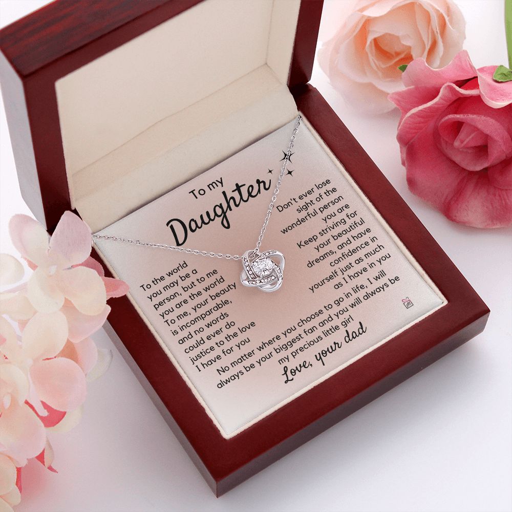 To Daughter, from Dad - To Me You Are The World - Love Knot Necklace PM065
