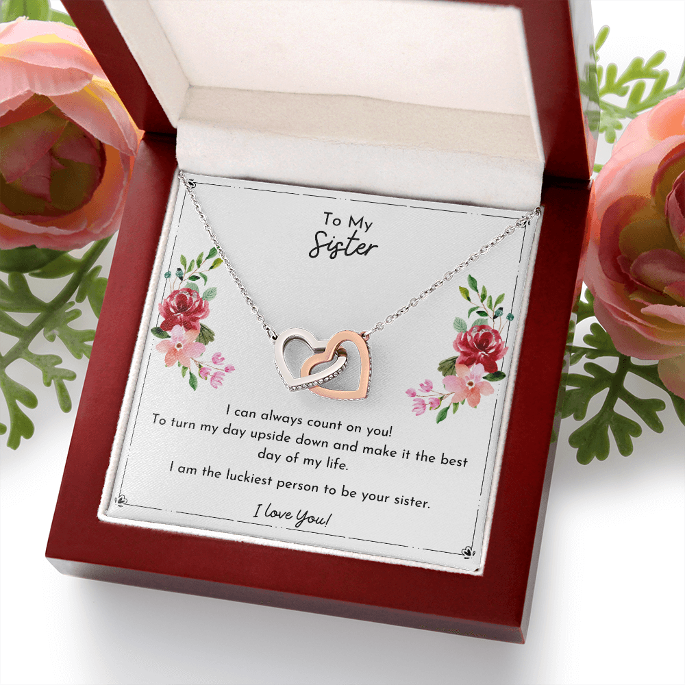 To My Sister- I Can Always Count On You- Interlocking Hearts Necklace