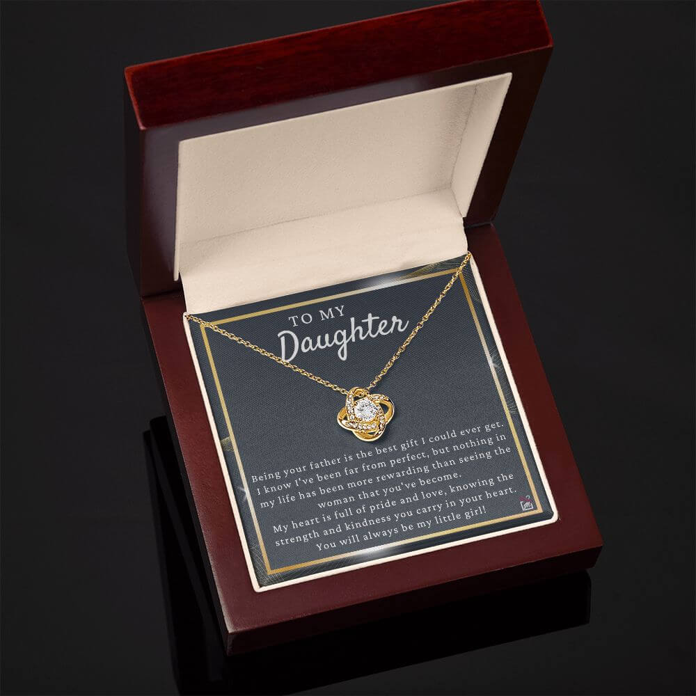 To Daughter from Dad - May Be Far From Perfect - Love Knot Necklace