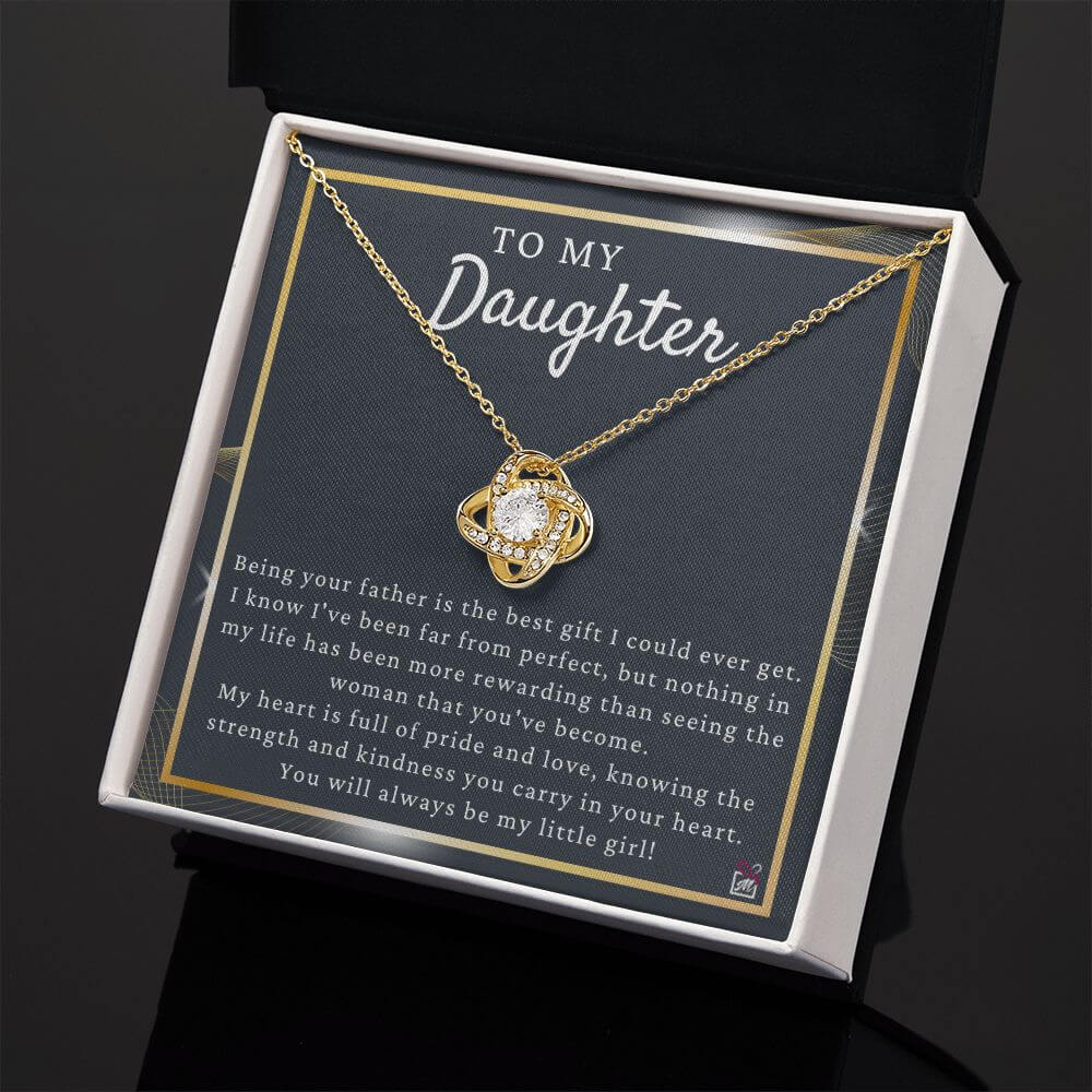 To Daughter from Dad - May Be Far From Perfect - Love Knot Necklace