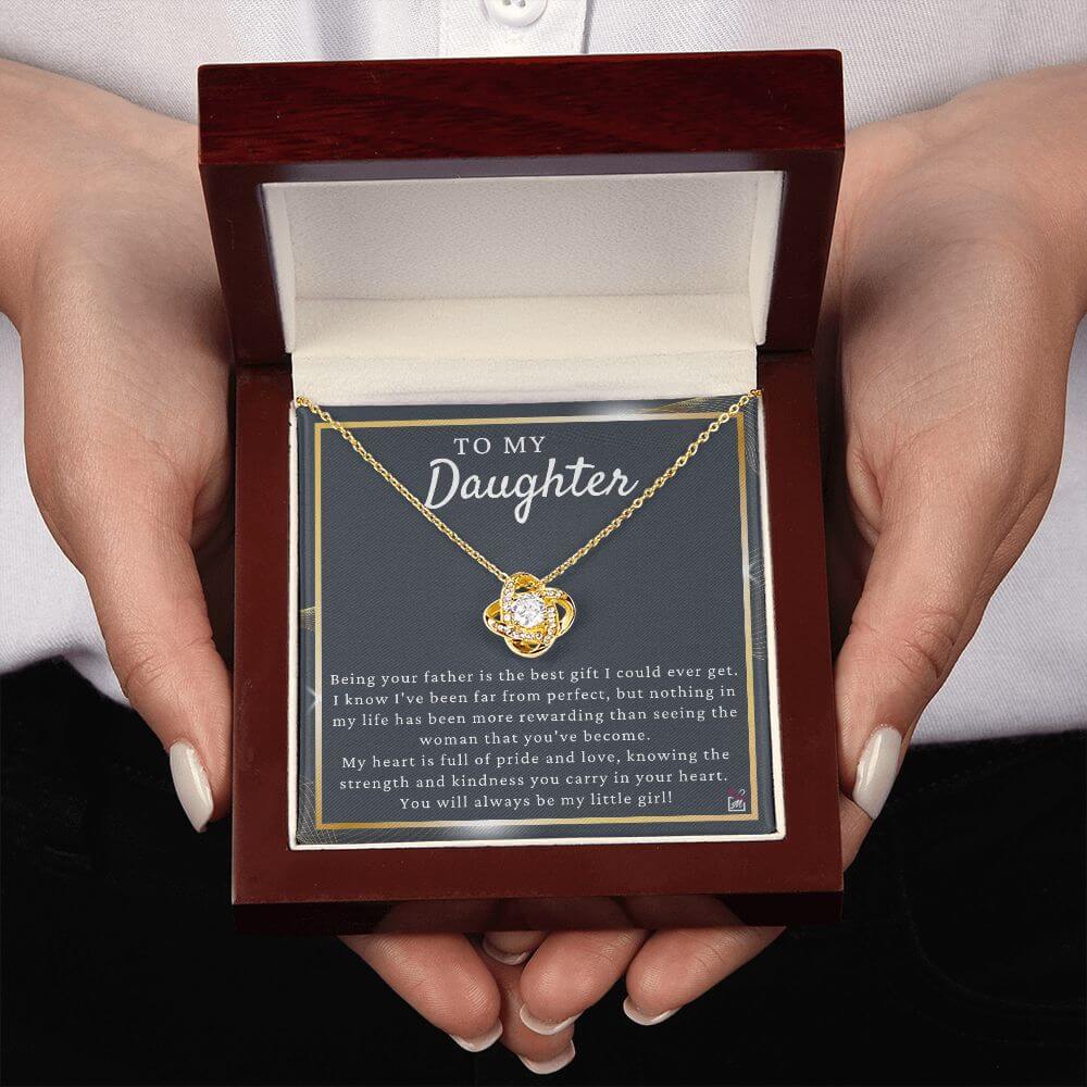 To Daughter from Dad - May Be Far From Perfect - Love Knot Necklace