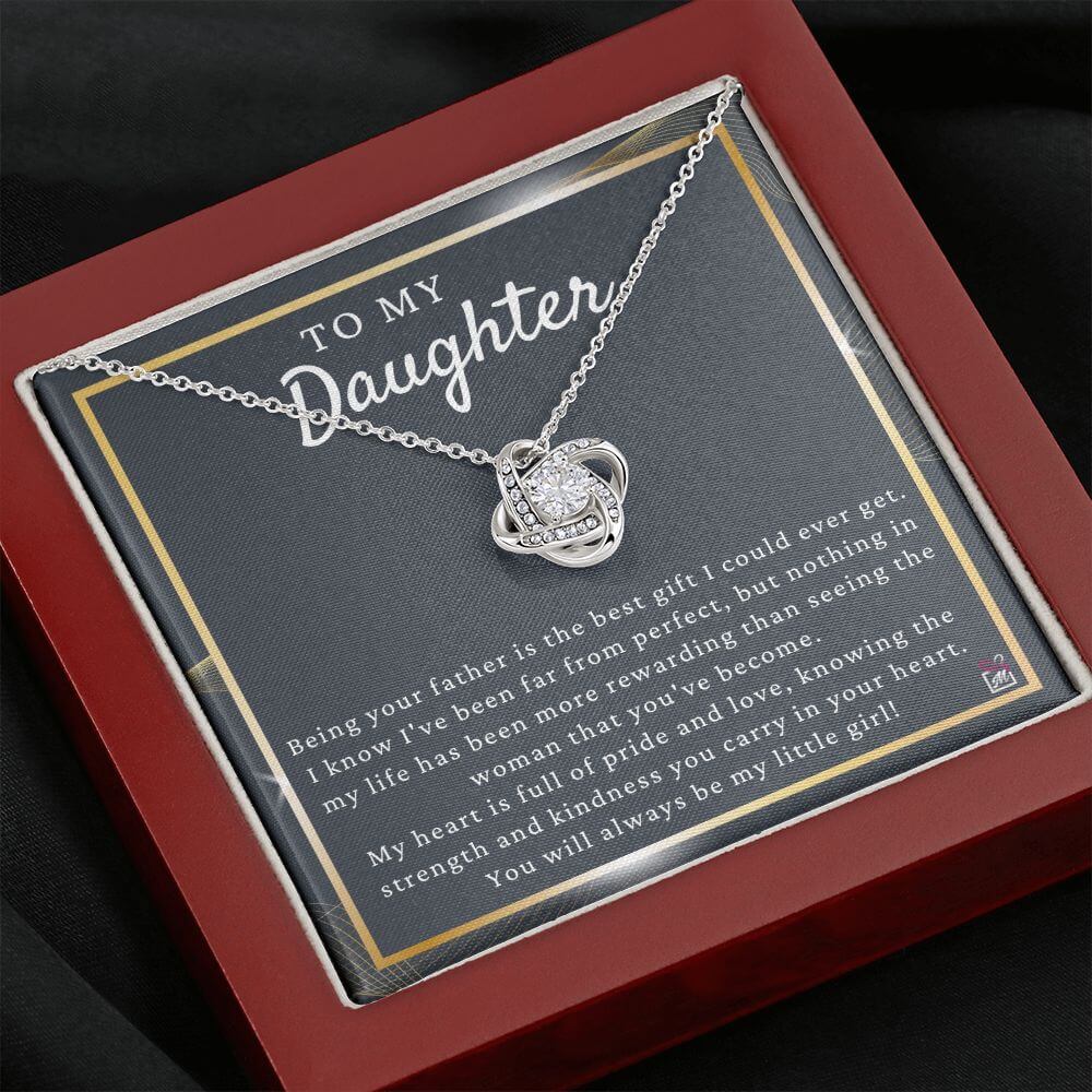 To Daughter from Dad - May Be Far From Perfect - Love Knot Necklace