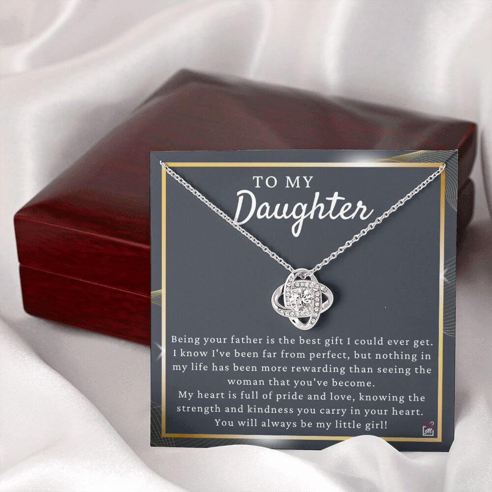 To Daughter from Dad - May Be Far From Perfect - Love Knot Necklace