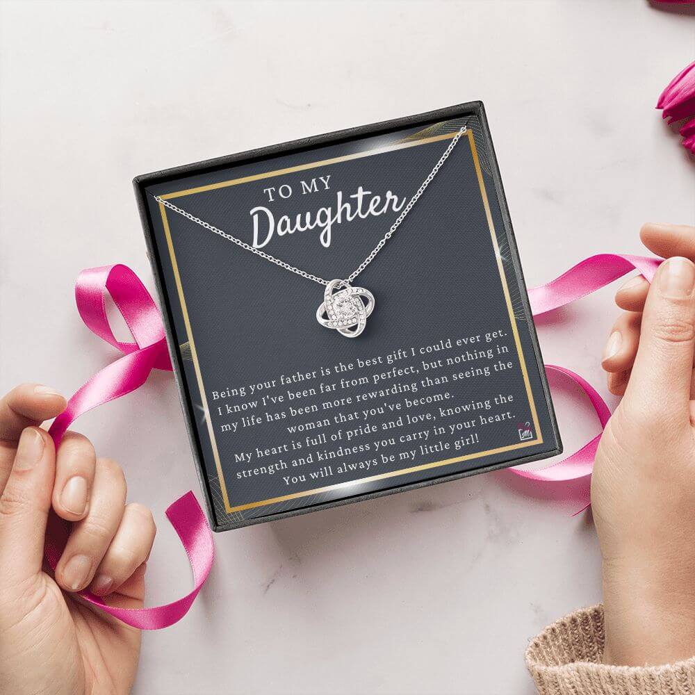 To Daughter from Dad - May Be Far From Perfect - Love Knot Necklace