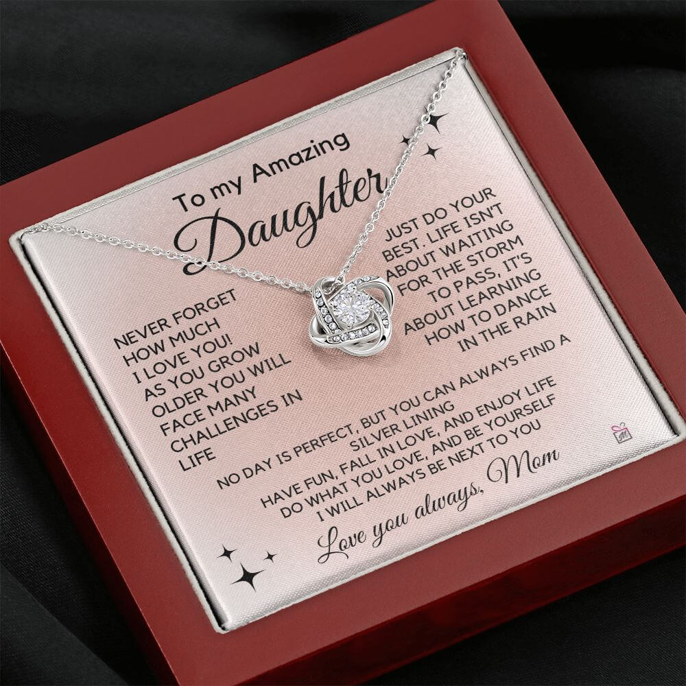 To Daughter, from Mom - Learn How To Dance In The Rain - Love Knot Necklace