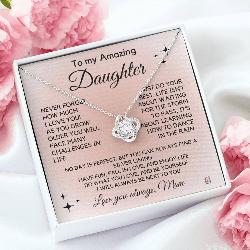 To Daughter, from Mom - Learn How To Dance In The Rain - Love Knot Necklace