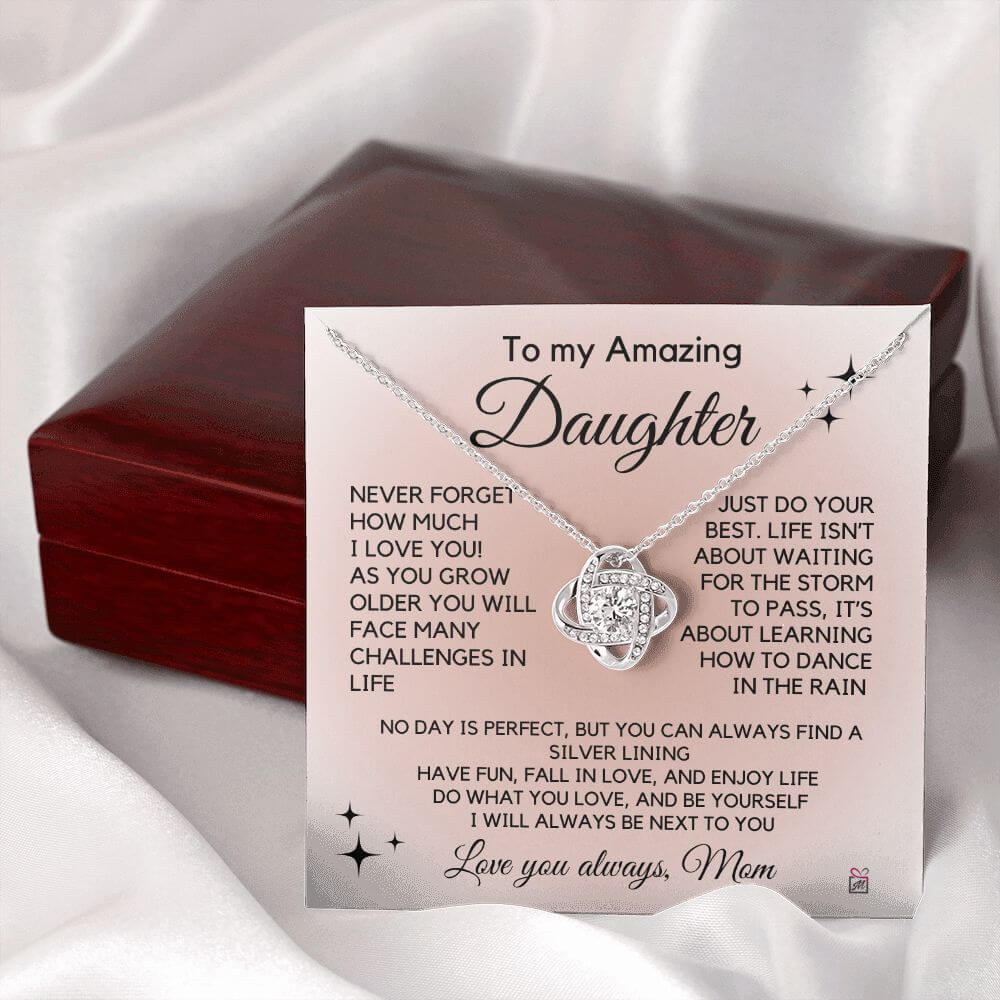To Daughter, from Mom - Learn How To Dance In The Rain - Love Knot Necklace