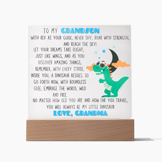 To Grandson, from Grandma - Rex, the Dinosaur - Square Acrylic Plaque - PM0156