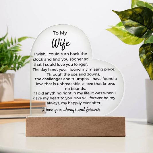 To Wife - To Turn Back The  Clock - LED Heart Acrylic Plaque - PM0251