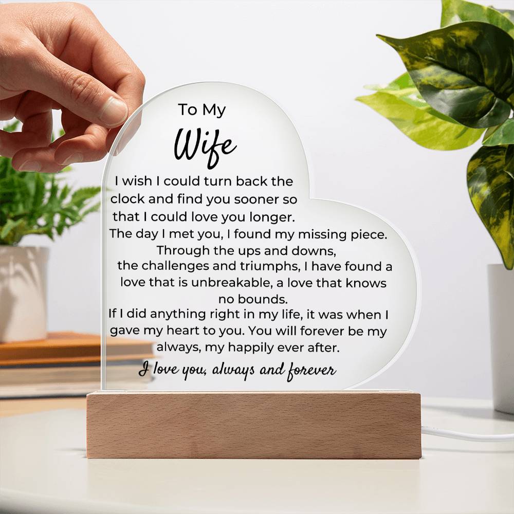 To Wife - To Turn Back The  Clock - LED Heart Acrylic Plaque - PM0251