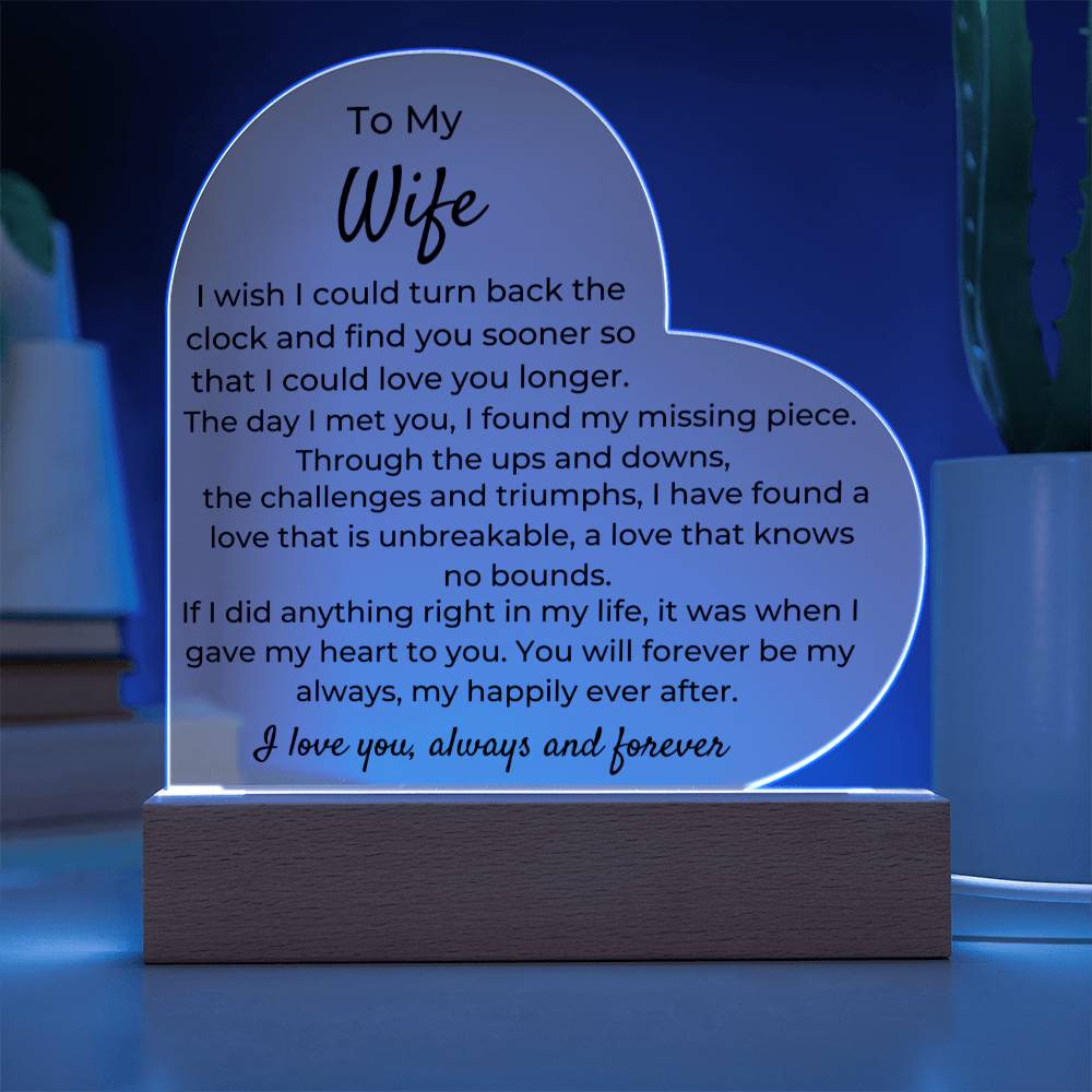 To Wife - To Turn Back The  Clock - LED Heart Acrylic Plaque - PM0251