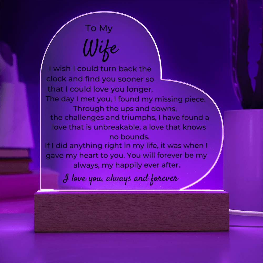 To Wife - To Turn Back The  Clock - LED Heart Acrylic Plaque - PM0251