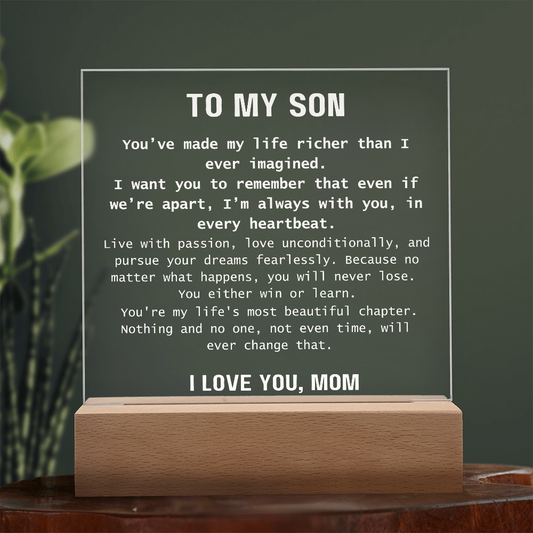 To Son, from Mom - You Are Never Alone - Square Acrylic Plaque - PM0310A