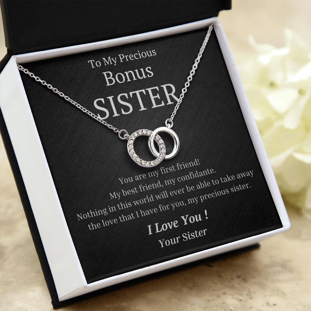 To My Precious Bonus Sister, from Sister - You Are My First Friend - The Perfect Pair Necklace