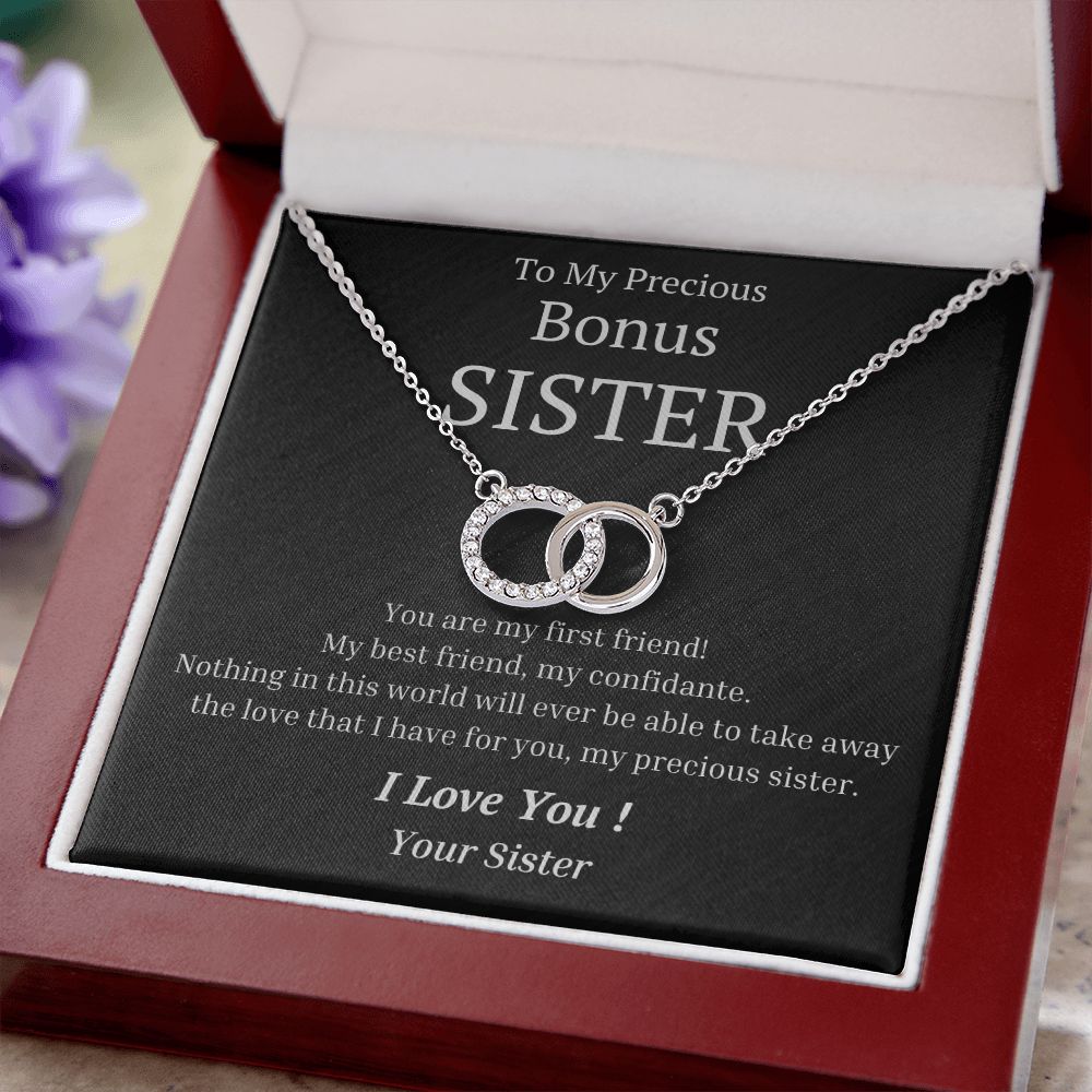 To My Precious Bonus Sister, from Sister - You Are My First Friend - The Perfect Pair Necklace
