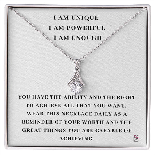 I AM Enough - Motivational Alluring Beauty necklace - White Gold