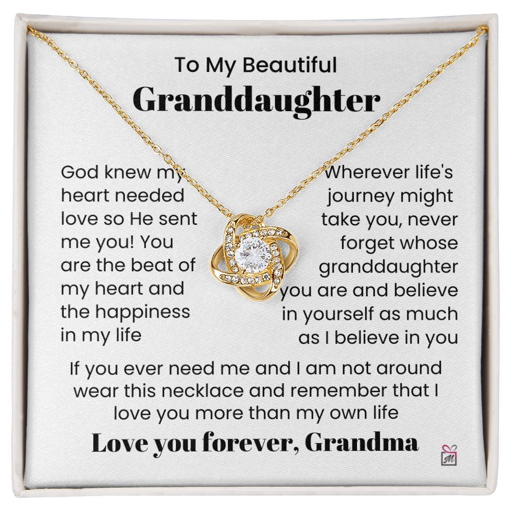 To Granddaughter, from Grandma - God Sent Me You - Love Knot Necklace