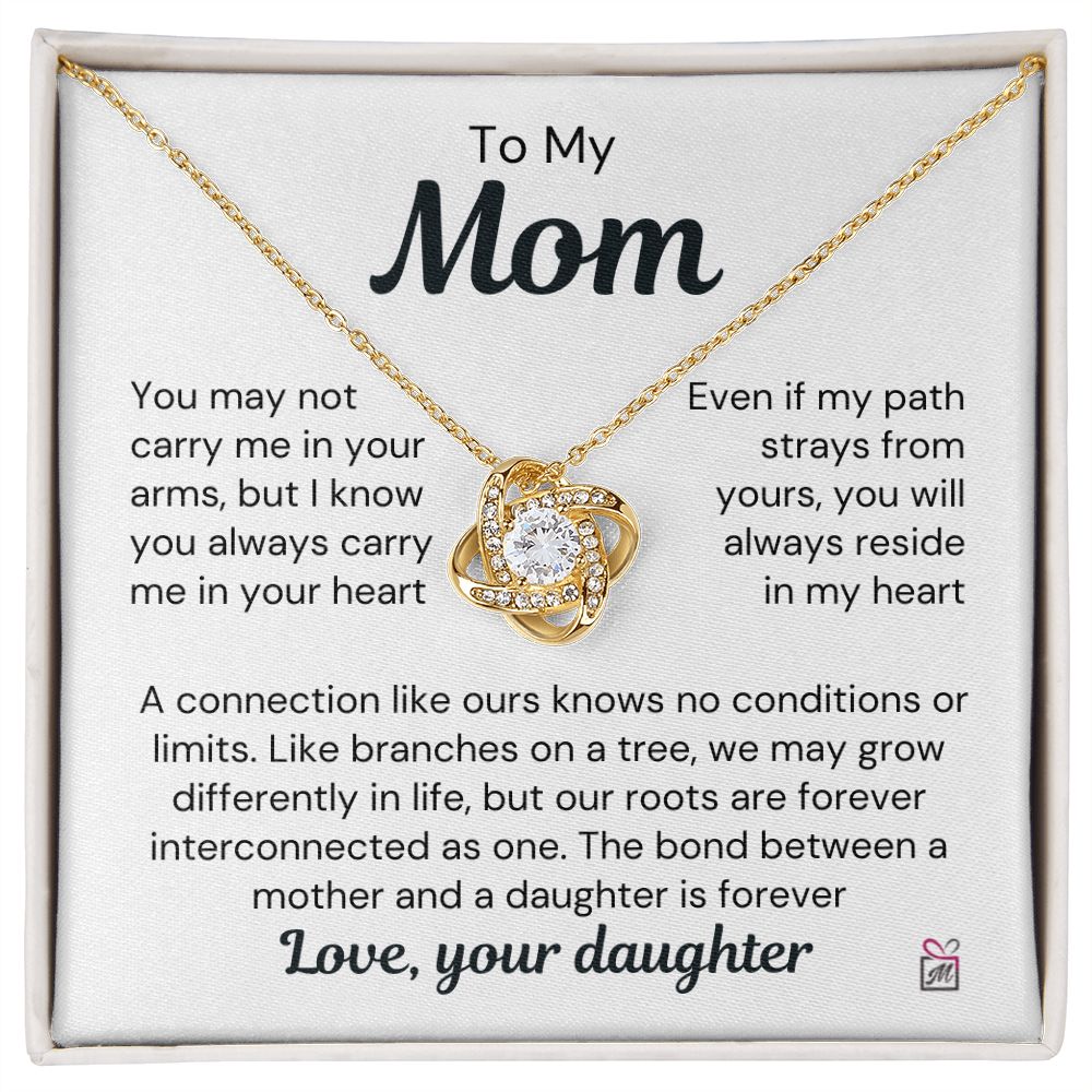 To Mom, from Daughter - You Always Reside In My Heart - Love Knot Necklace