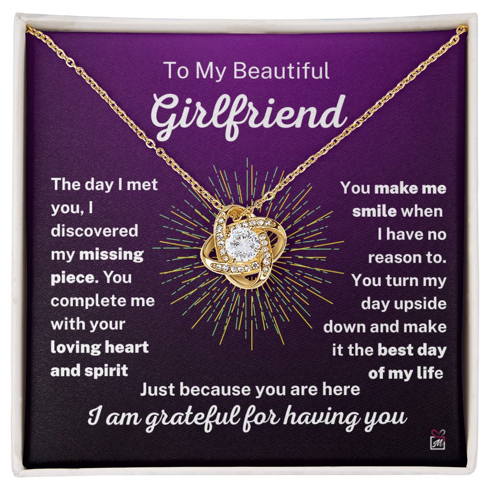 To Girlfriend - You Turn My Day Upside Down - Love knot Necklace