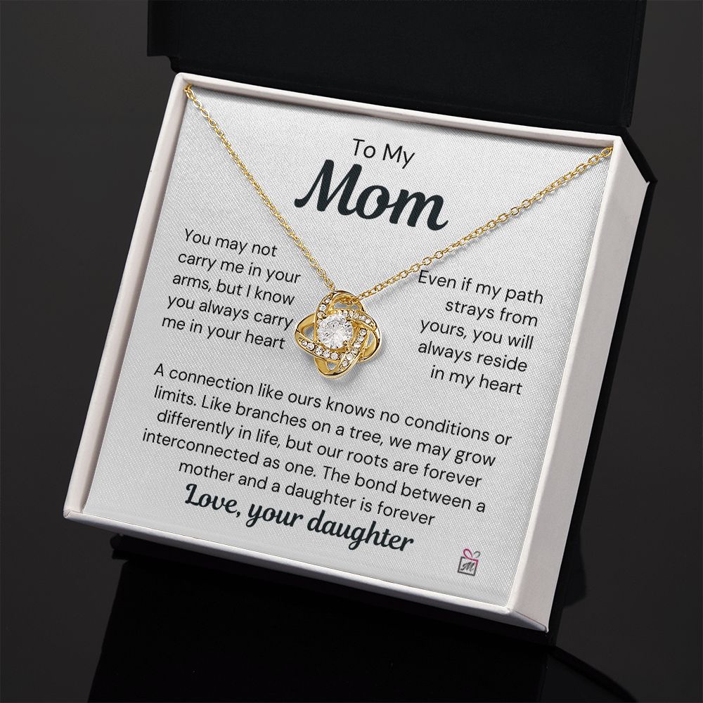To Mom, from Daughter - You Always Reside In My Heart - Love Knot Necklace