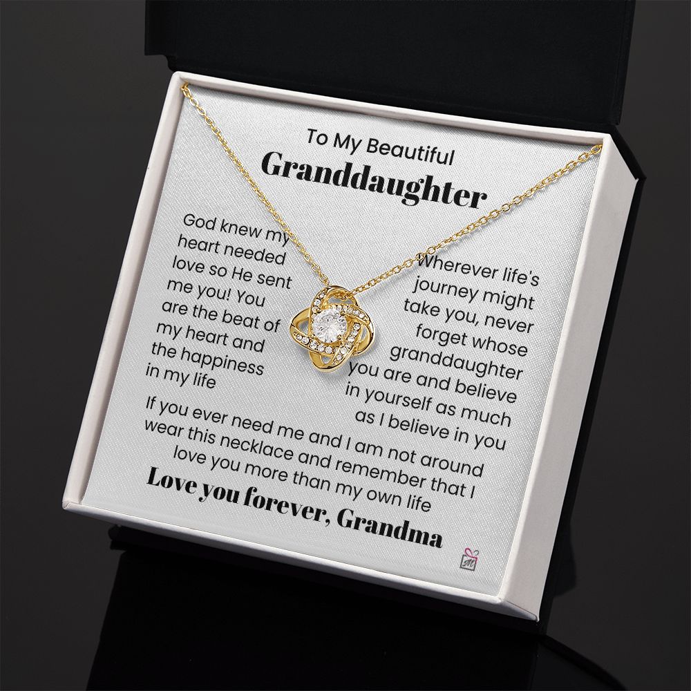 To Granddaughter, from Grandma - God Sent Me You - Love Knot Necklace