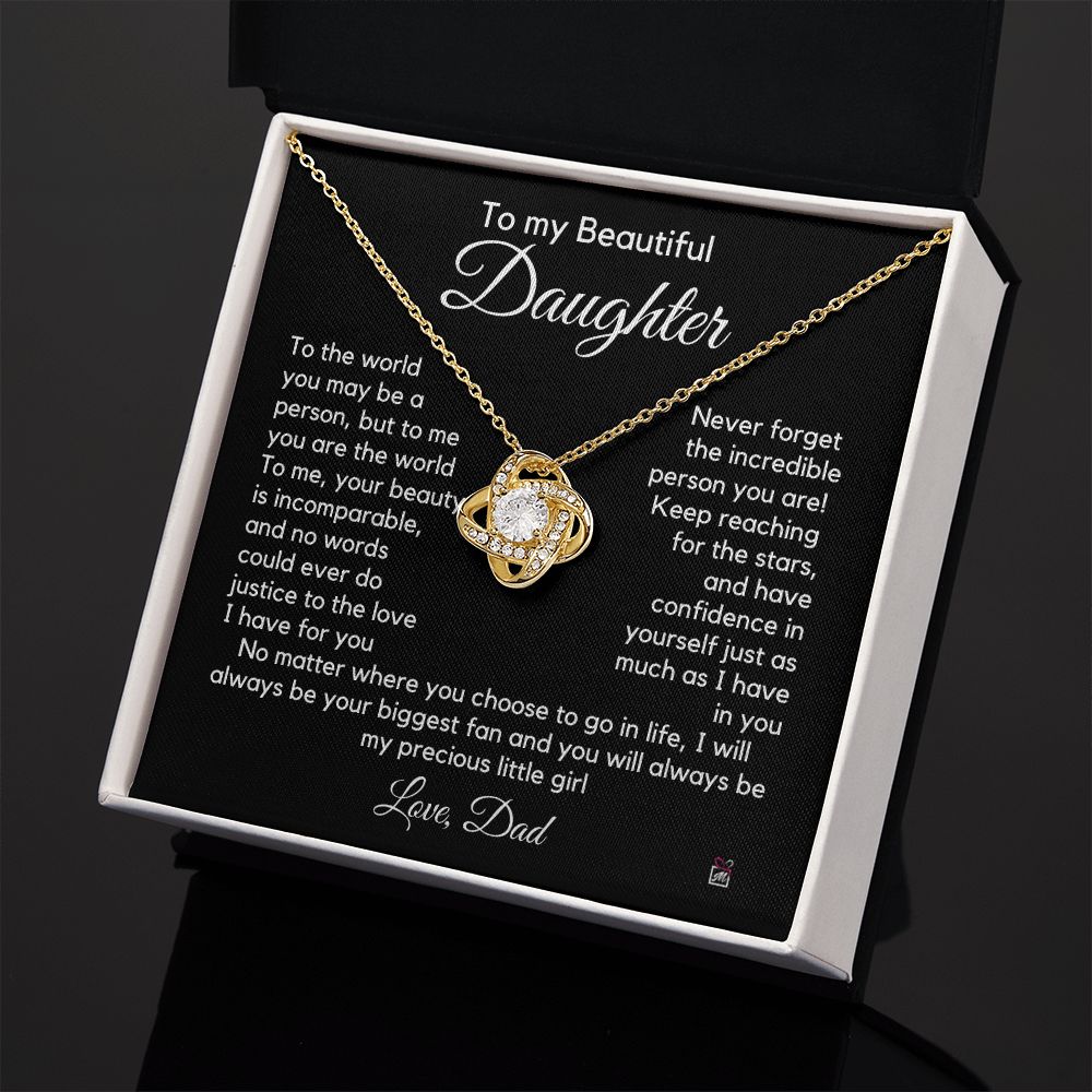 To Daughter, from Dad - To Me You Are The World - Love Knot Necklace PM066