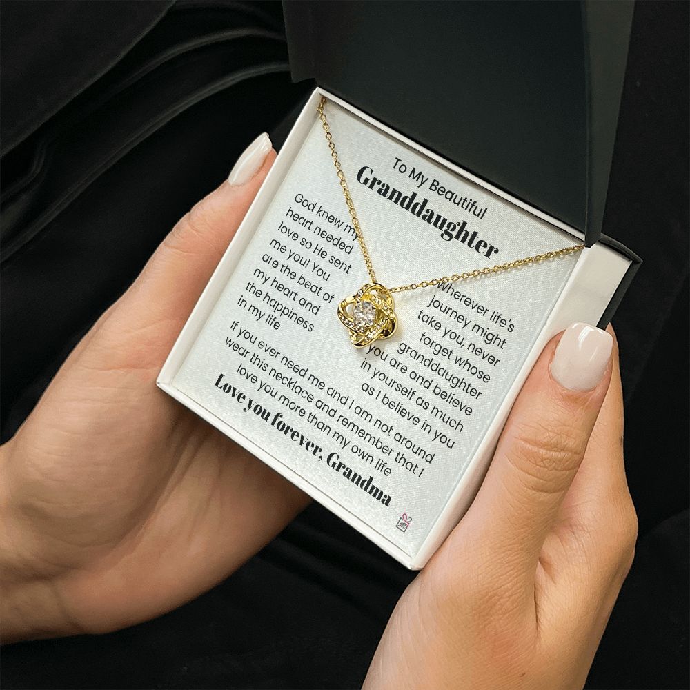 To Granddaughter, from Grandma - God Sent Me You - Love Knot Necklace