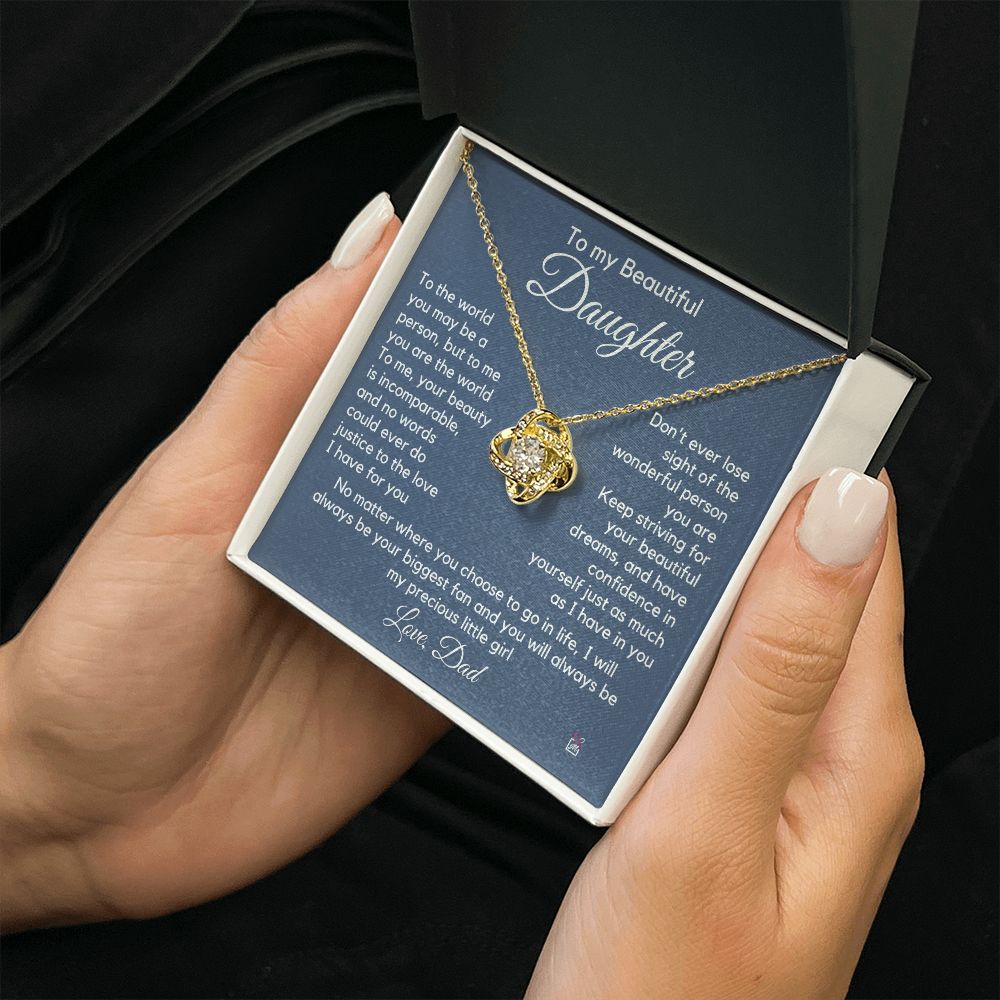 To Daughter, from Dad - To Me You Are The World - Love Knot Necklace PM063