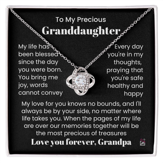 To Granddaughter, from Grandpa - The Most Precious Of Treasures - Love Knot Necklace