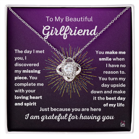 To Girlfriend - You Turn My Day Upside Down - Love knot Necklace