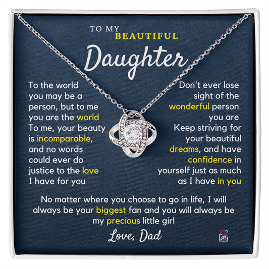 To Daughter, from Dad - To Me You Are The World - Love Knot Necklace PM060