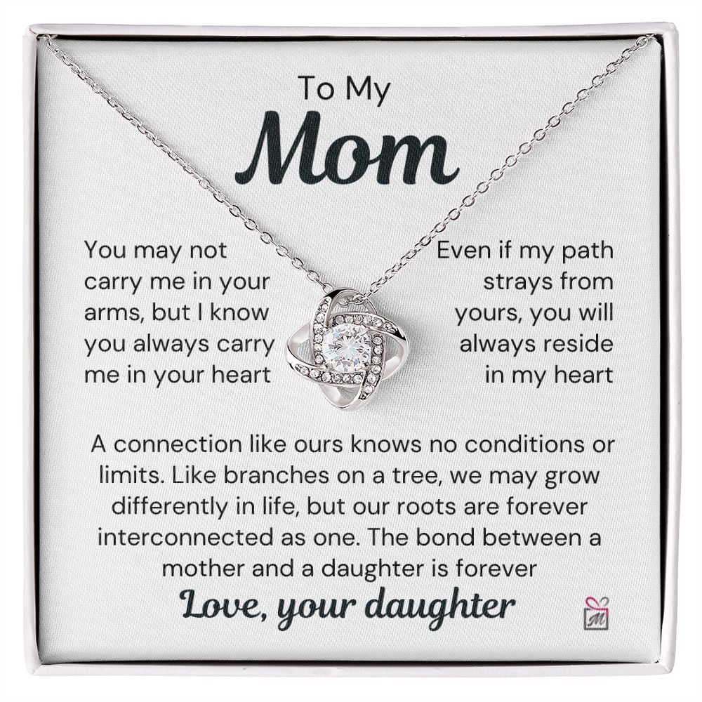 To Mom, from Daughter - You Always Reside In My Heart - Love Knot Necklace