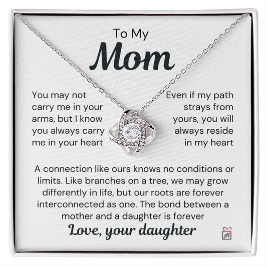 To Mom, from Daughter - You Always Reside In My Heart - Love Knot Necklace