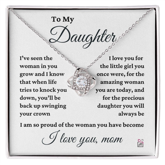 To Daughter, from Mom - I Am So Proud - Love Knot Necklace