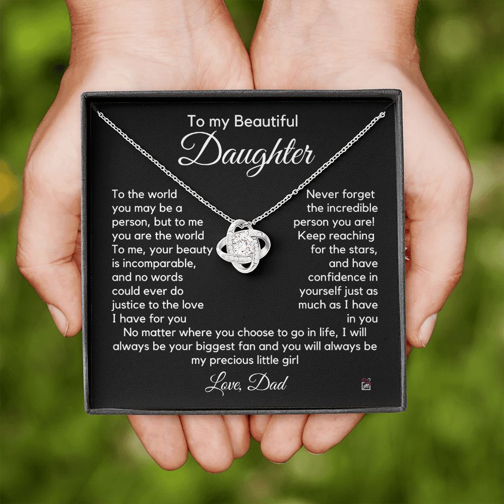 To Daughter, from Dad - To Me You Are The World - Love Knot Necklace PM066