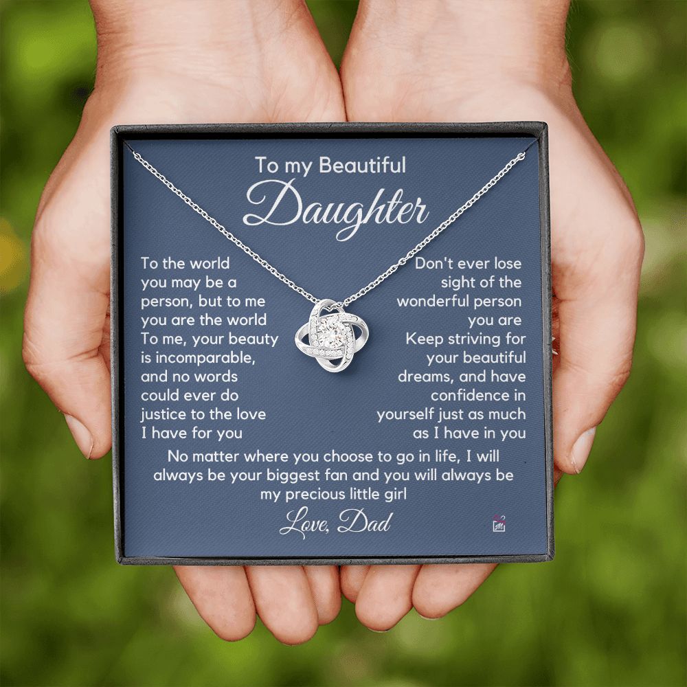 To Daughter, from Dad - To Me You Are The World - Love Knot Necklace PM063