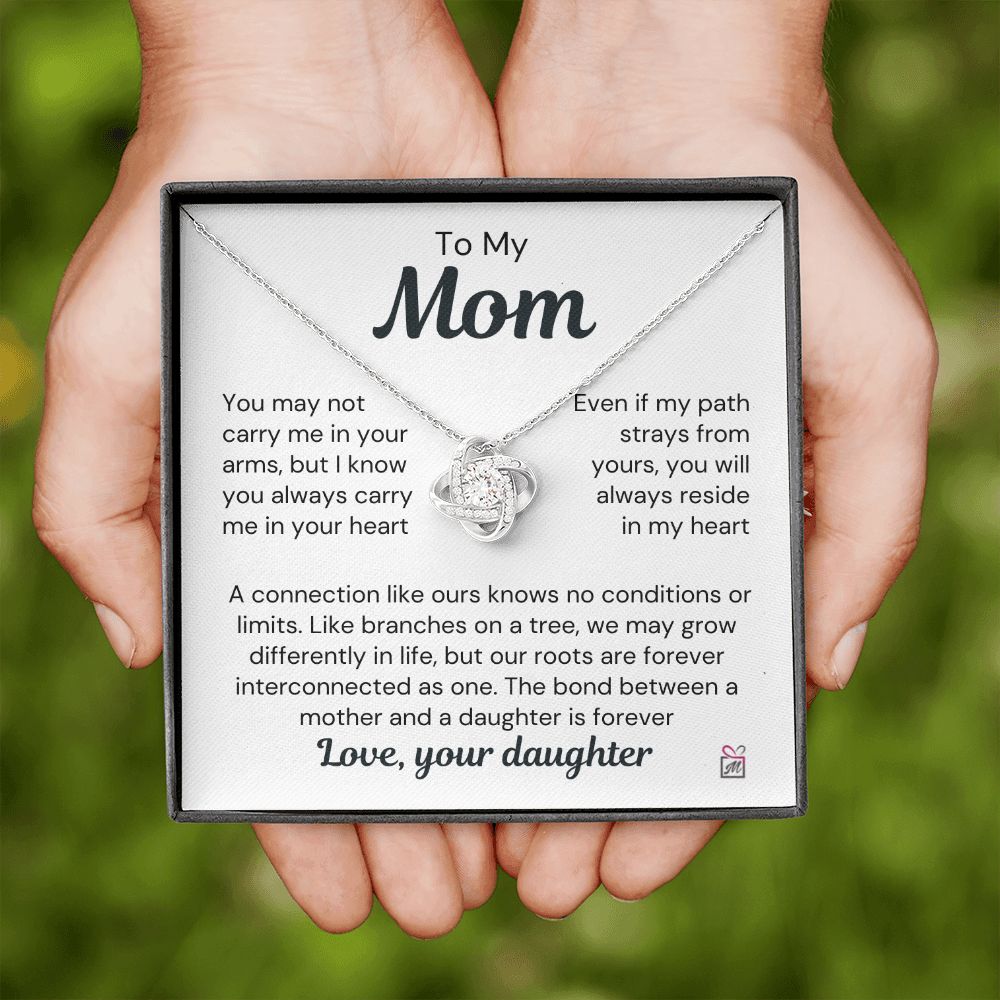 To Mom, from Daughter - You Always Reside In My Heart - Love Knot Necklace