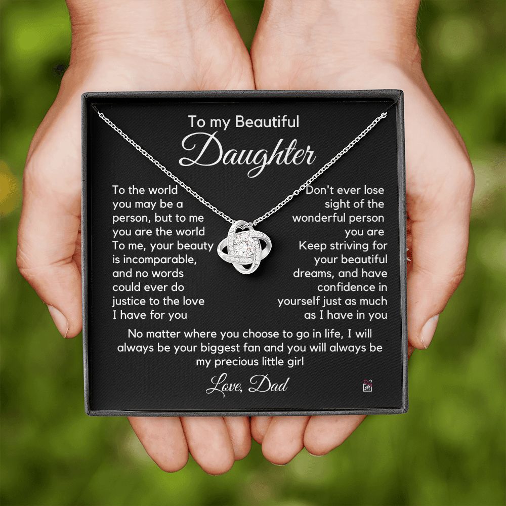 To Daughter, from Dad - To Me You Are The World - Love Knot Necklace -PM055