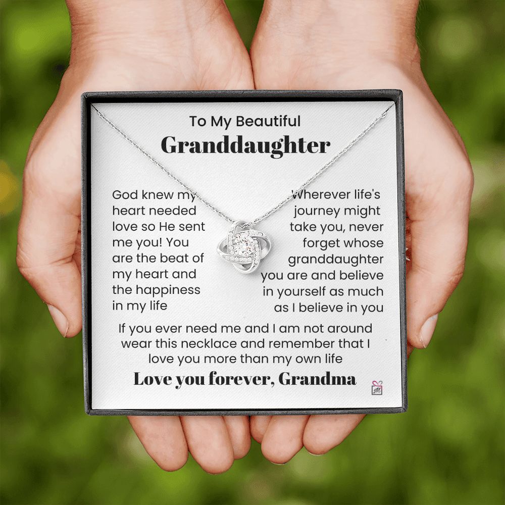 To Granddaughter, from Grandma - God Sent Me You - Love Knot Necklace