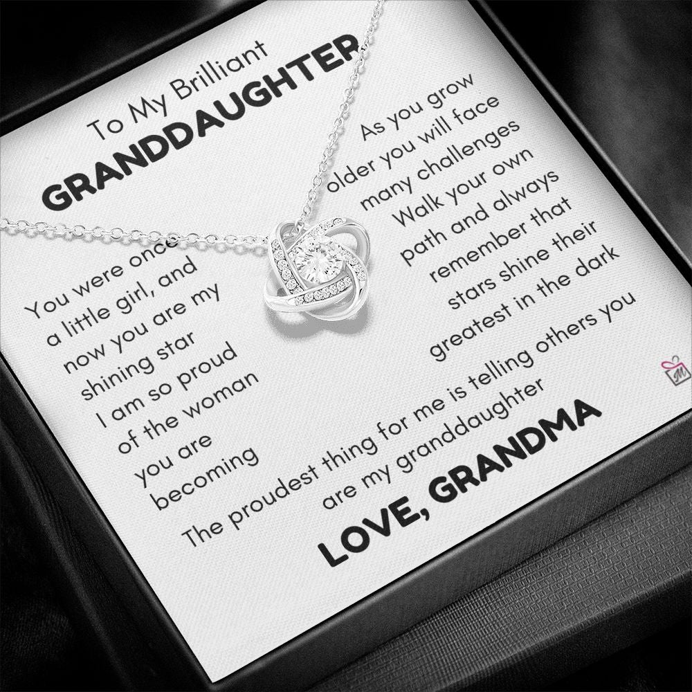 To Granddaughter, from Grandma - My Shining Star - Love Knot Necklace