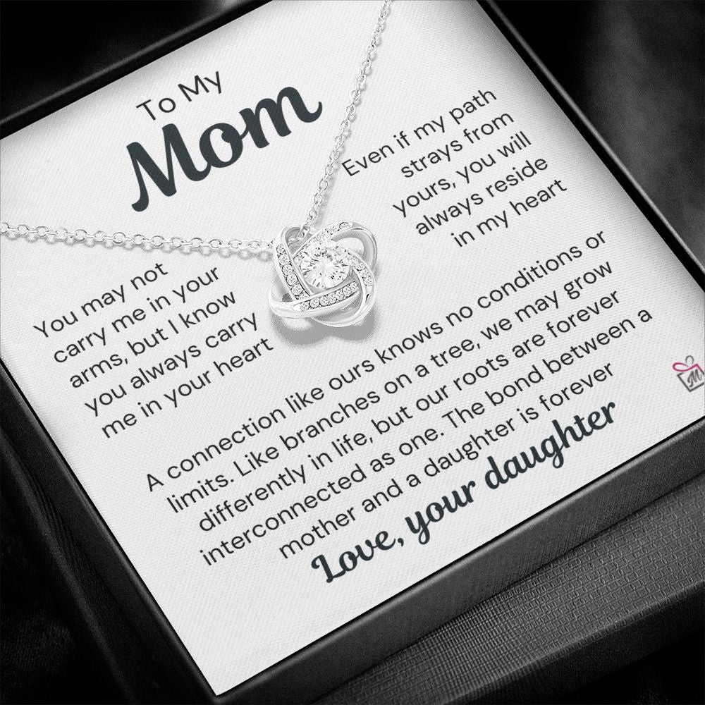 To Mom, from Daughter - You Always Reside In My Heart - Love Knot Necklace