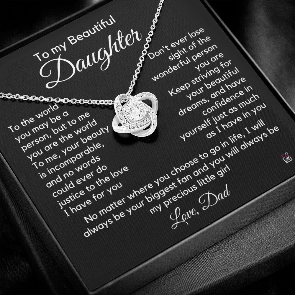 To Daughter, from Dad - To Me You Are The World - Love Knot Necklace -PM055